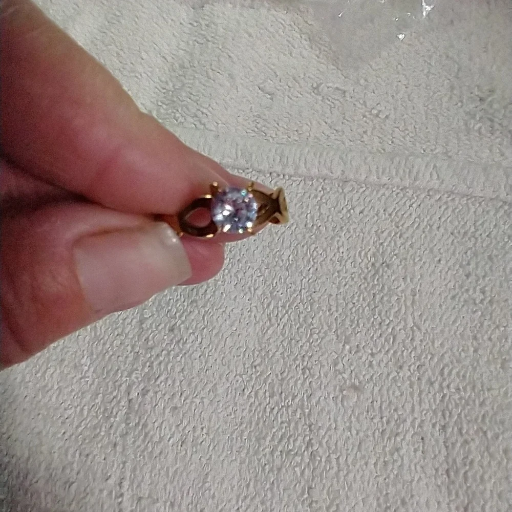 Goldtone stainless steel crystal ring 9